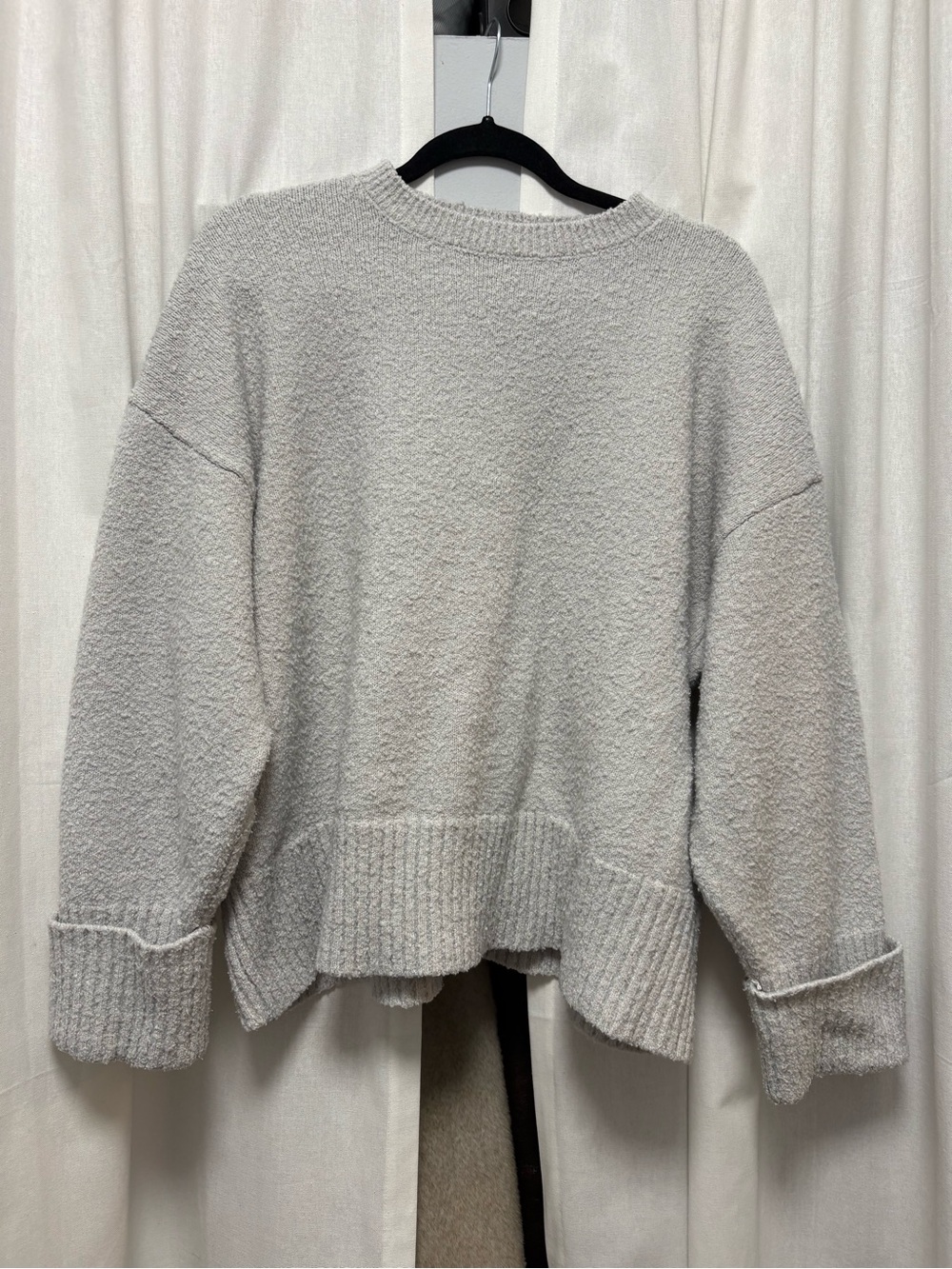 Amazon Women's Light Gray Crewneck Bouclé Sweater